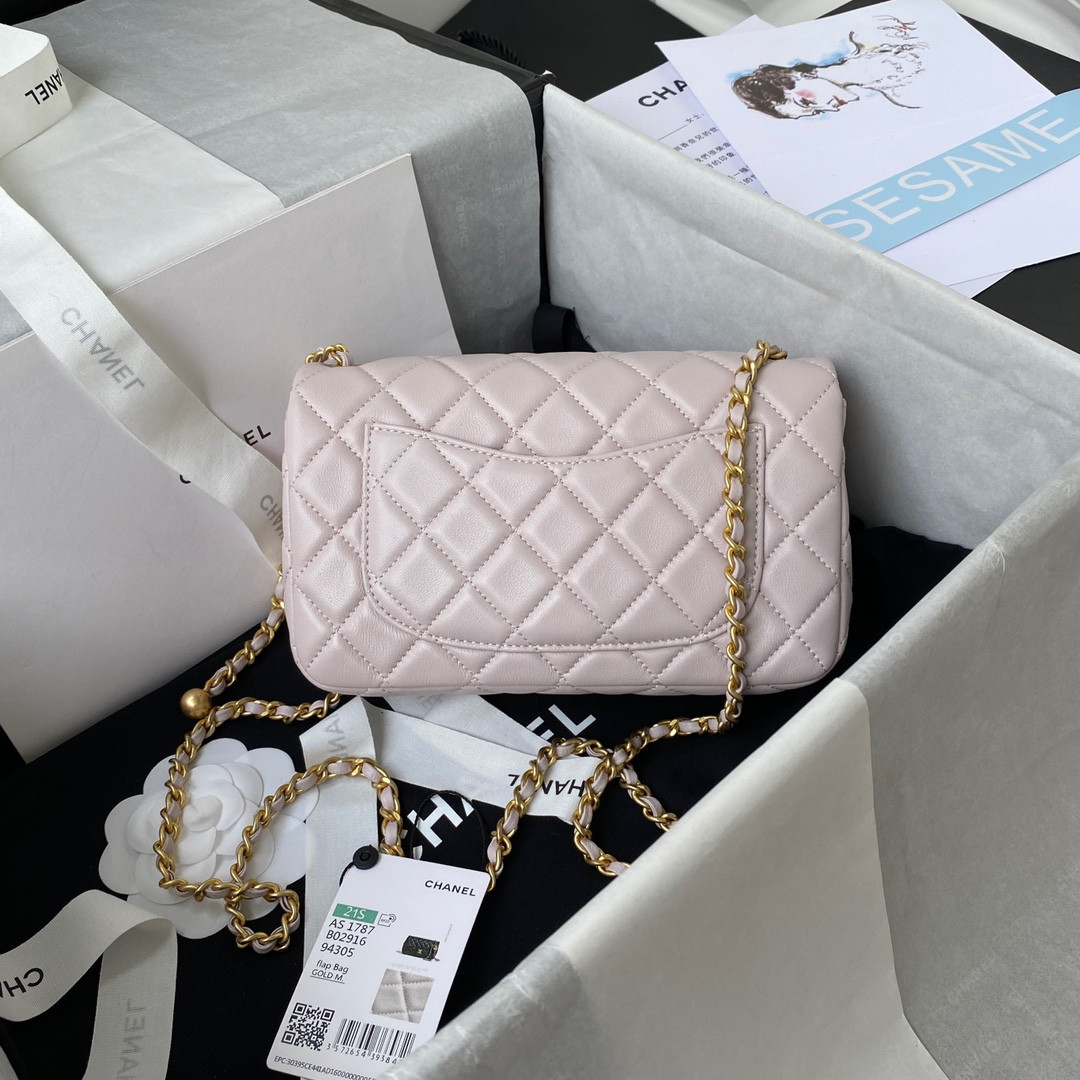 Ch**el MINI FLAP BAG SHINY CALFSKIN & gold-TONE METAL LIGHT pink 4.7 × 7.8 × 2.3 in