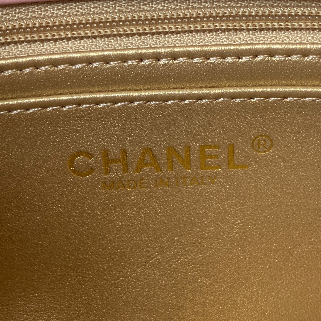 Ch**el MINI FLAP BAG SHINY CALFSKIN & gold-TONE METAL PINK 4.7 × 7.8 × 2.3 in