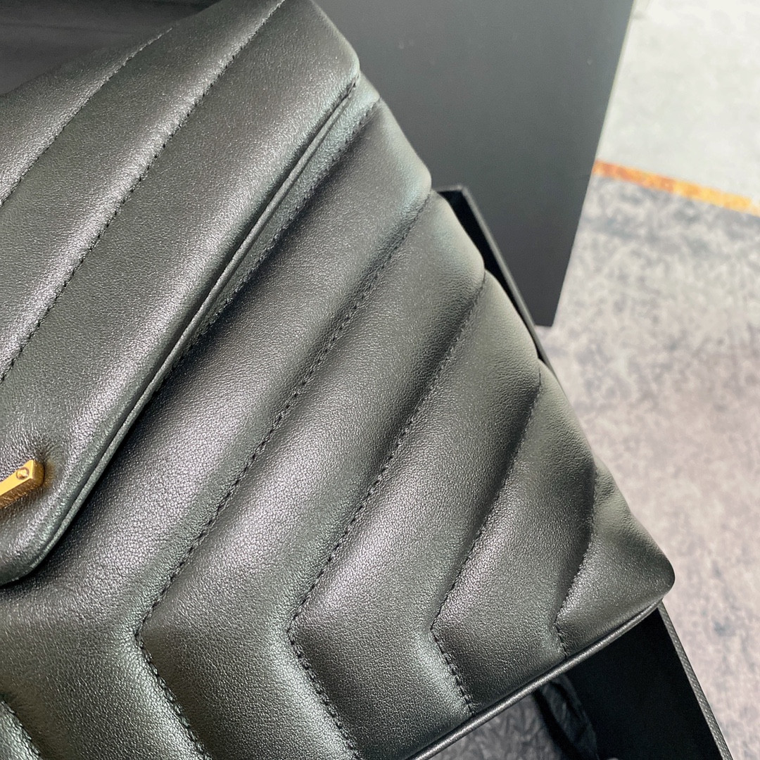 Y51 LOULOU SMALL IN QUILTED LEATHER BLACK GOLD 9 X 6.1 X 3.3 INCHES