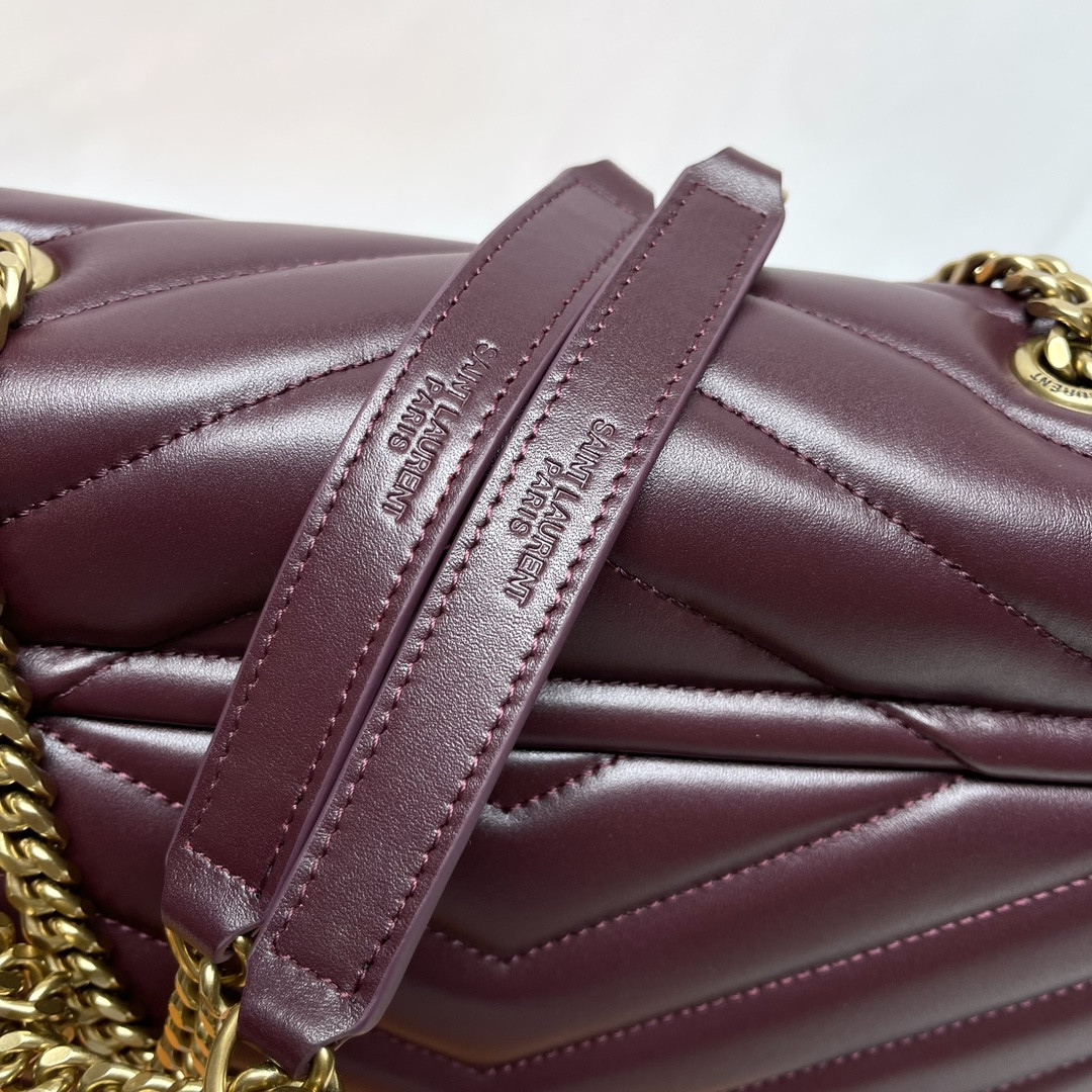 Y51 LOULOU MEDIUM IN QUILTED LEATHER DARK RED 12.5 X 8.6 X 3.5 INCHES