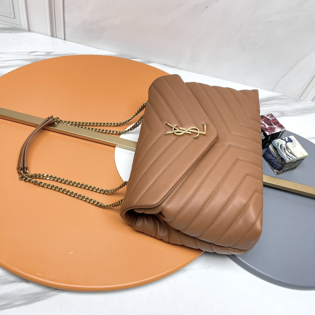 Y51 LOULOU MEDIUM IN QUILTED LEATHER BROWN 12.5 X 8.6 X 3.5 INCHES