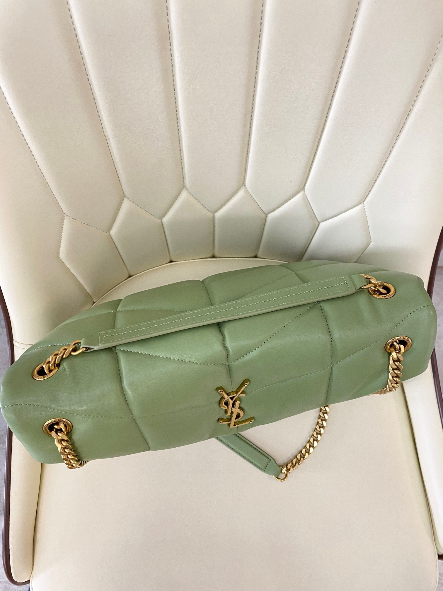 Y51 PUFFER MEDIUM IN NAPPA LEATHER LIGHT GREEN 13.7 X 9 X 5.3 INCHES