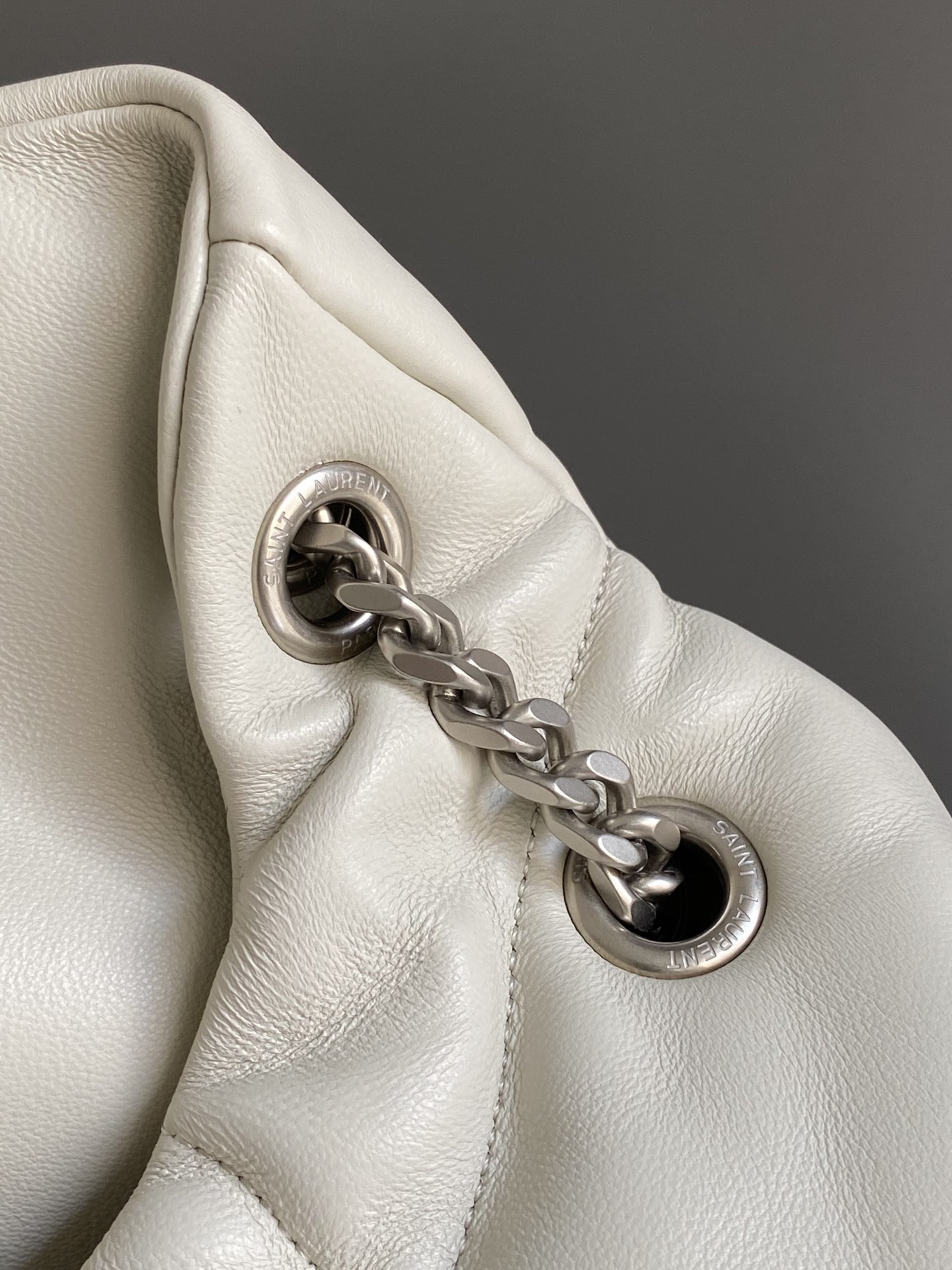 Y51 PUFFER MEDIUM IN NAPPA LEATHER WHITE SILVER 13.7 X 9 X 5.3 INCHES