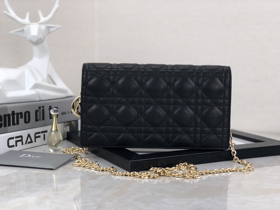 Lady D10r Pouch Black Cannage 8.5 x 4.5 x 1 inches