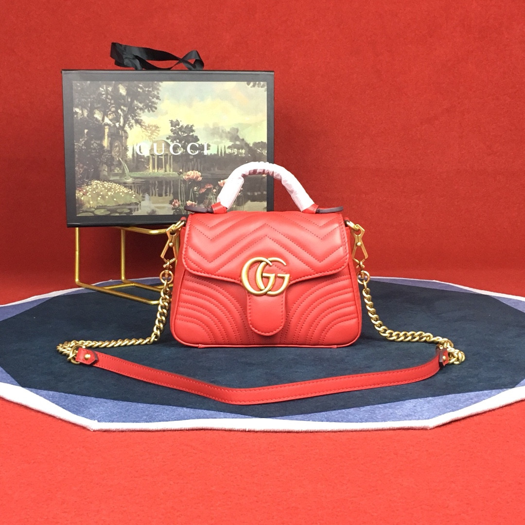 Gvc*1 GG MARMONT MATELASSÉ MINI BAG RED 8.5"W x 5"H x 2.5"D