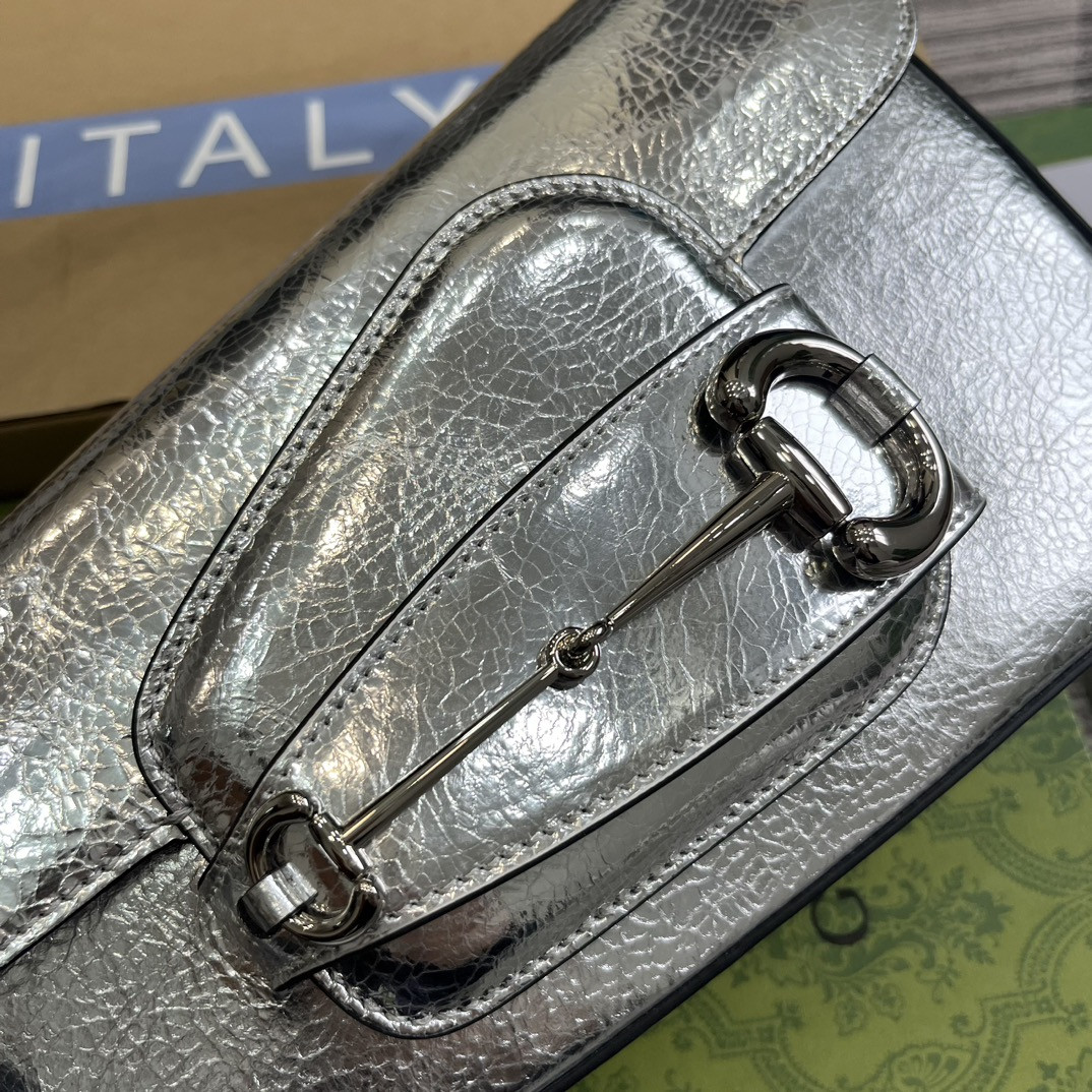 Gvc*1 HORSEBIT 1955 SMALL SHOULDER BAG Metallic silver 10.4"W x 6.7-4.1"H x 3.1-1.6"D