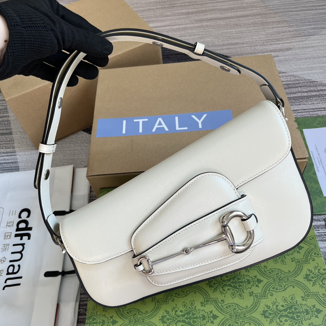 Gvc*1 HORSEBIT 1955 SMALL SHOULDER BAG WHITE 10.4"W x 6.7-4.1"H x 3.1-1.6"D