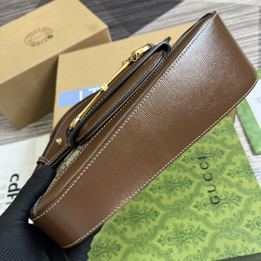 Gvc*1 HORSEBIT 1955 SMALL SHOULDER BAG Beige Brown 10.4"W x 6.7-4.1"H x 3.1-1.6"D