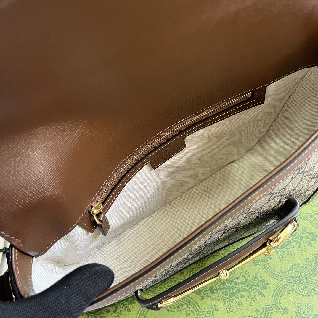 Gvc*1 HORSEBIT 1955 SMALL SHOULDER BAG Beige Brown 10.4"W x 6.7-4.1"H x 3.1-1.6"D