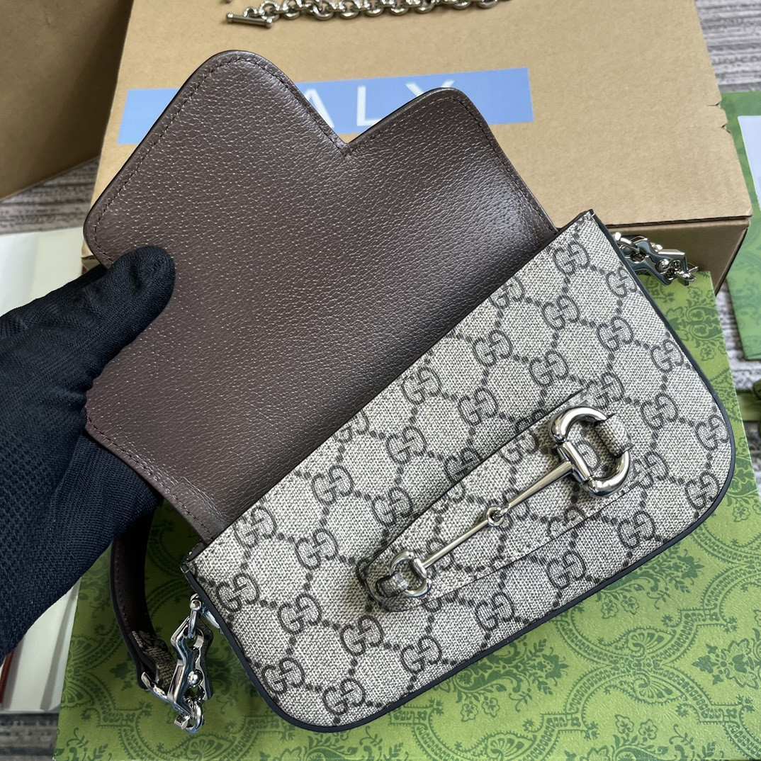 Gvc*1 HORSEBIT 1955 MINI SHOULDER BAG Beige and ebony 7.7"W x 5-3.1"H x 2.4-1.2"D