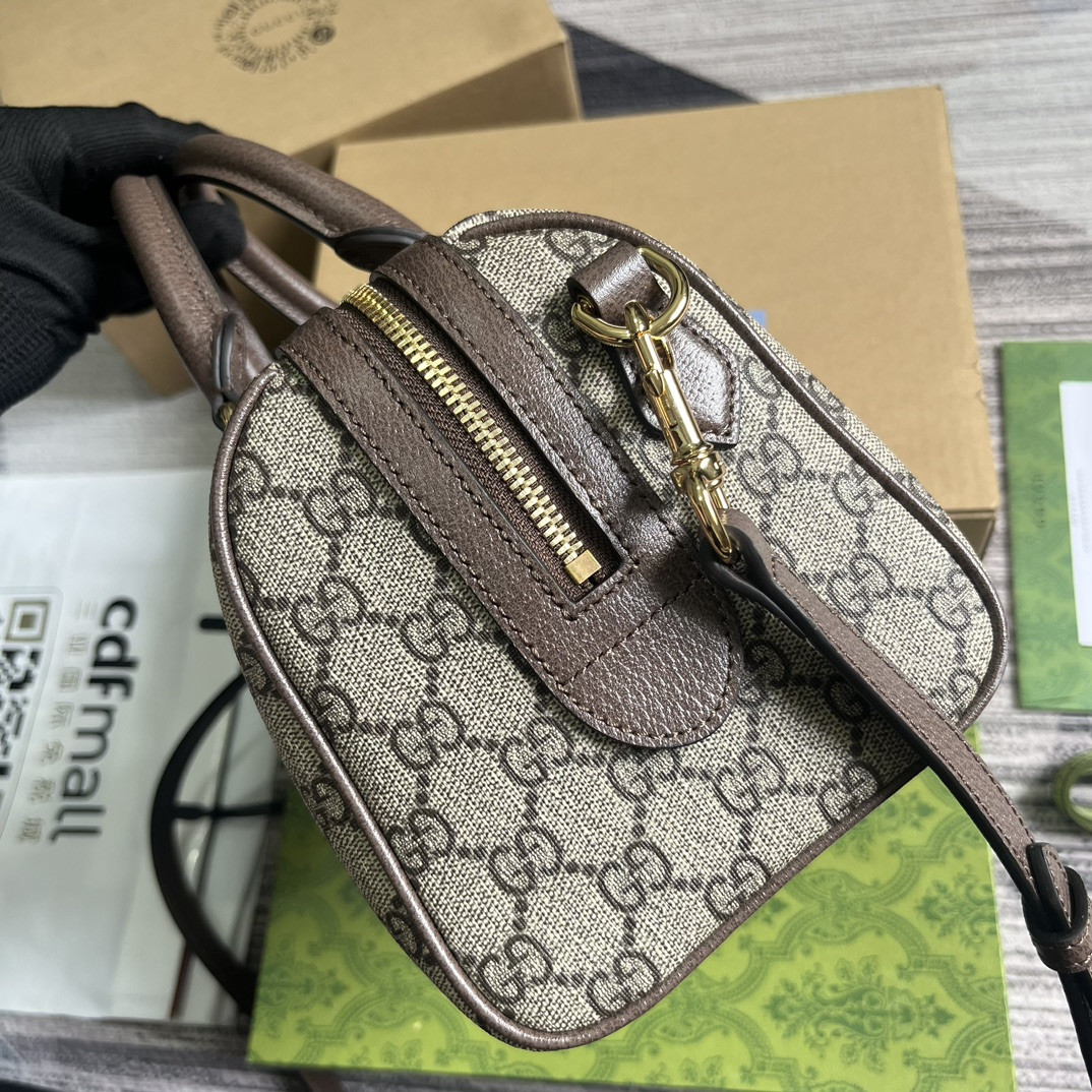 Gvc*1 OPHIDIA GG MINI TOP HANDLE BAG Beige and brown 8.4"W x 5.5"H x 4.5"D