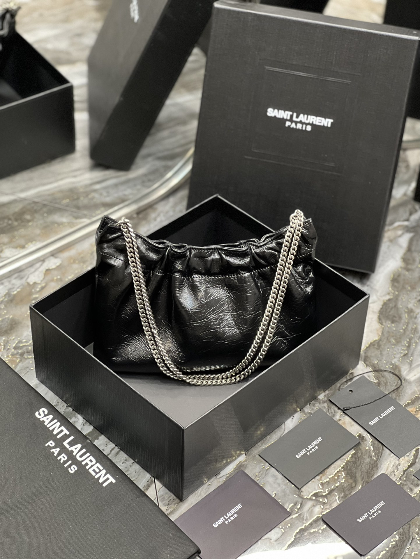 Y51 Mini leather shoulder bag Black 24x14x4 cm