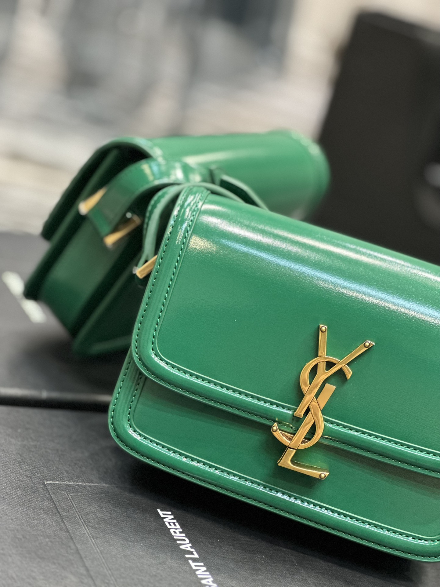Y51 SOLFERINO SMALL SATCHEL IN BOX Sa1nt Lau*nt GREEN 7.4 X 5.1 X 1.9 INCHES