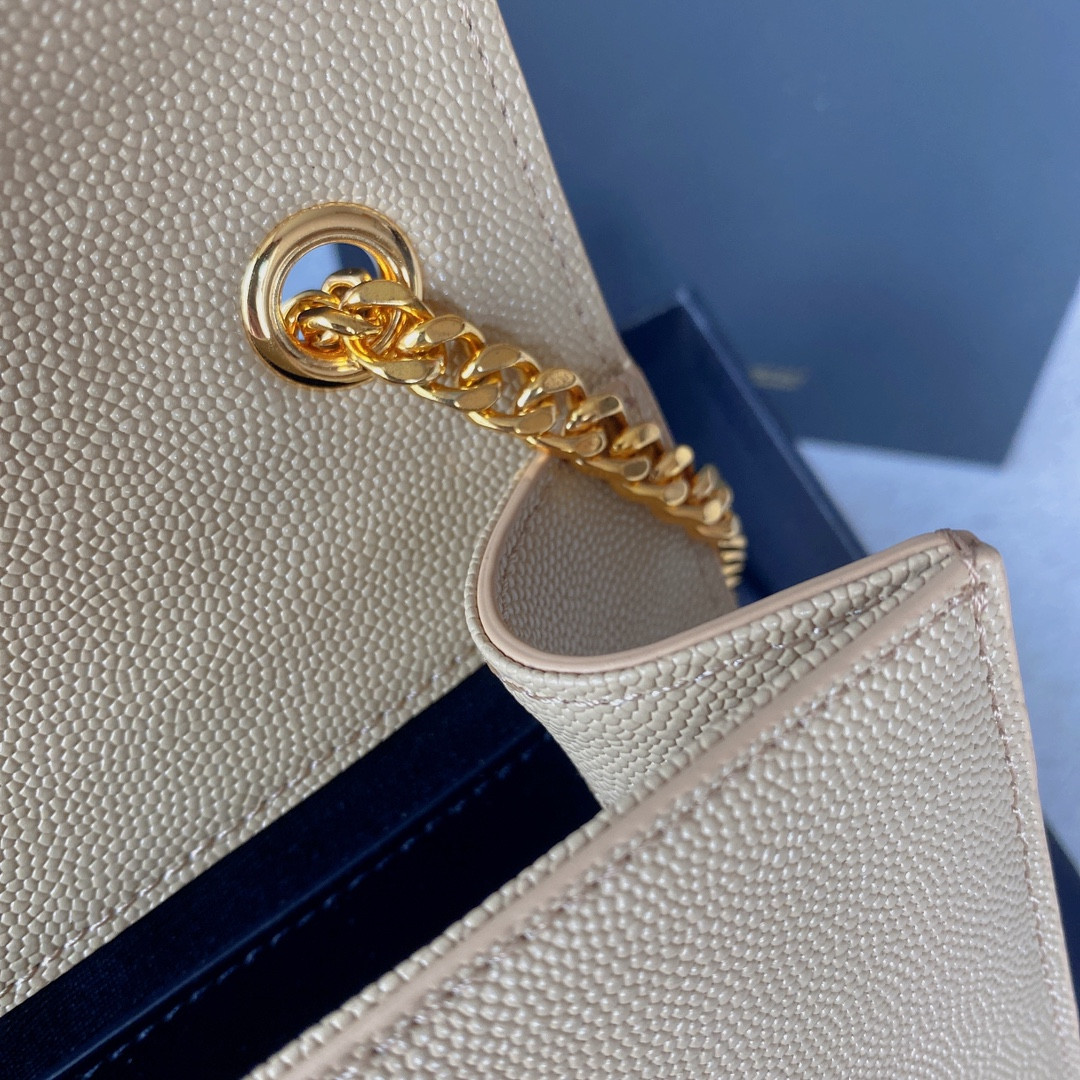 Y51 KATE SMALL IN GRAIN DE POUDRE EMBOSSED LEATHER LIGHT YELLOW GOLD 7.8 X 4.9 X 1.9 INCHES