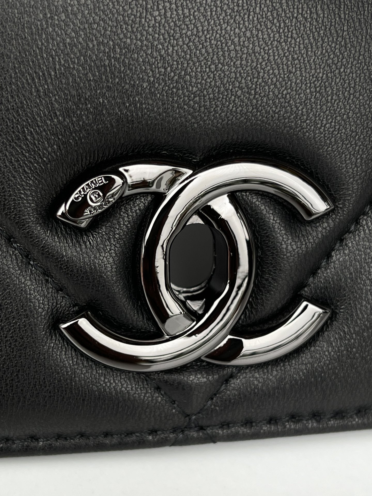Ch**el FLAP BAG WITH TOP HANDLE BLACK 6.6 × 9.8 × 4.7 in
