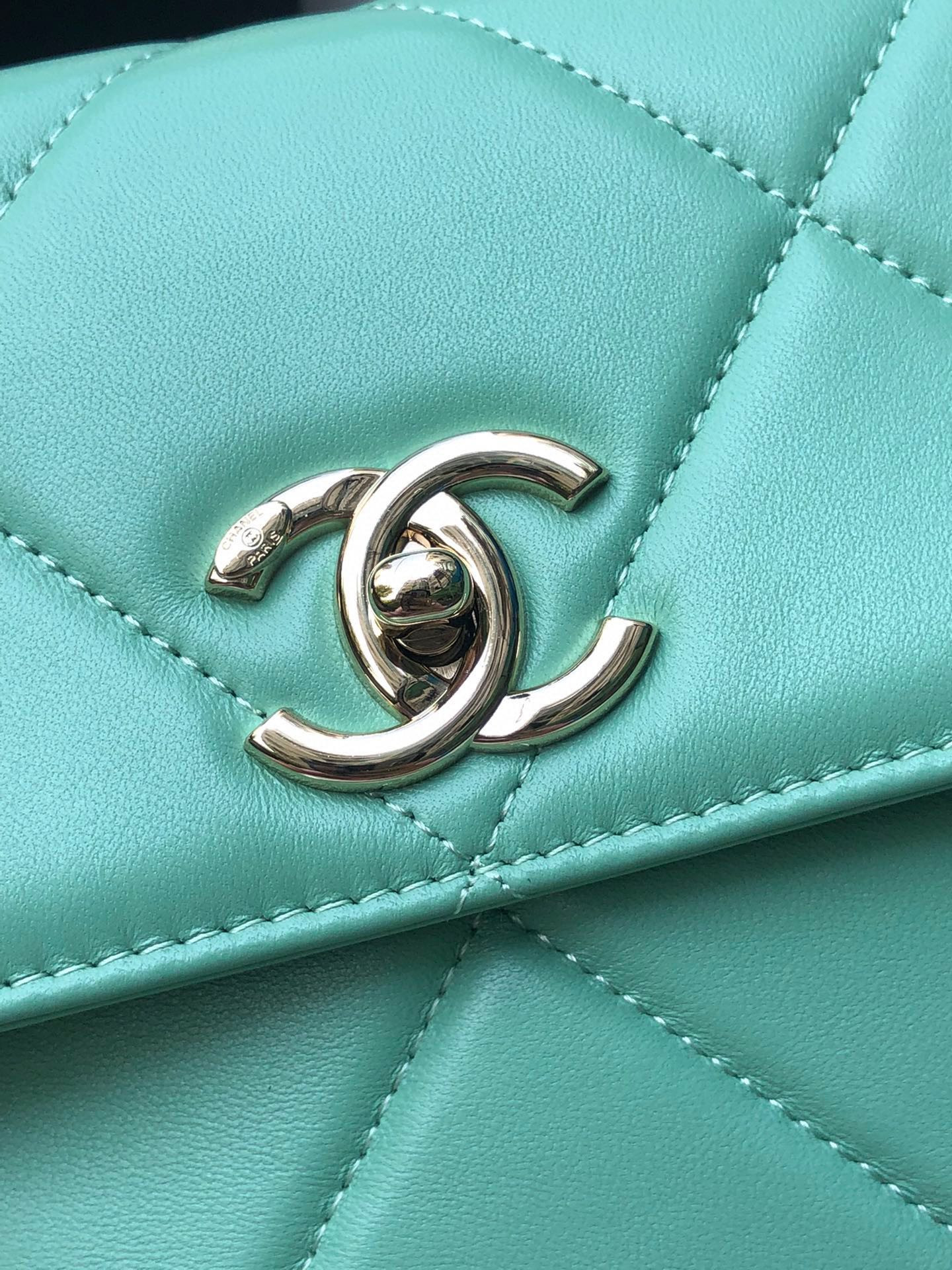 Ch**el FLAP BAG WITH TOP HANDLE BLUE 6.6 × 9.8 × 4.7 in