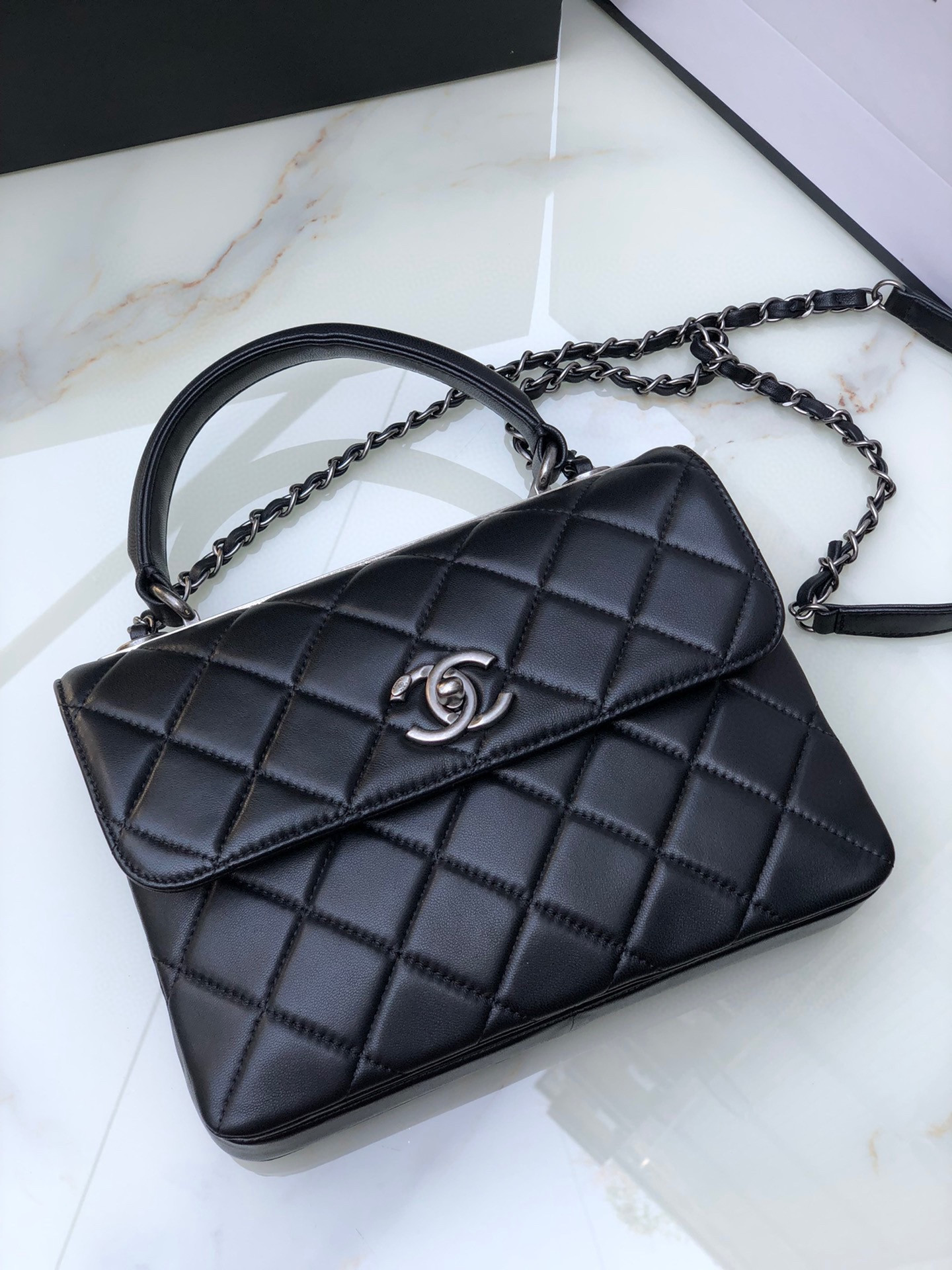 Ch**el FLAP BAG WITH TOP HANDLE 6.6 × 9.8 × 4.7 in