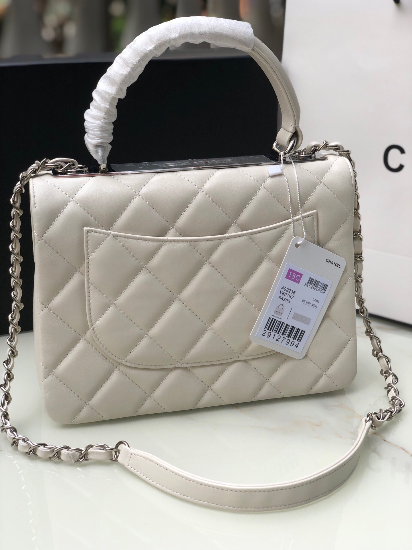 Ch**el FLAP BAG WITH TOP HANDLE 6.6 × 9.8 × 4.7 in