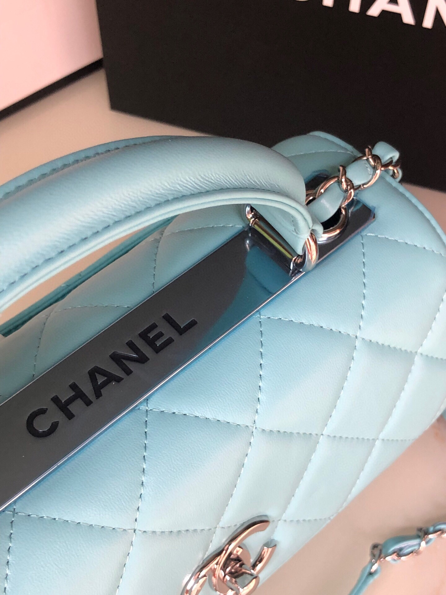 Ch**el FLAP BAG WITH TOP HANDLE 6.6 × 9.8 × 4.7 in