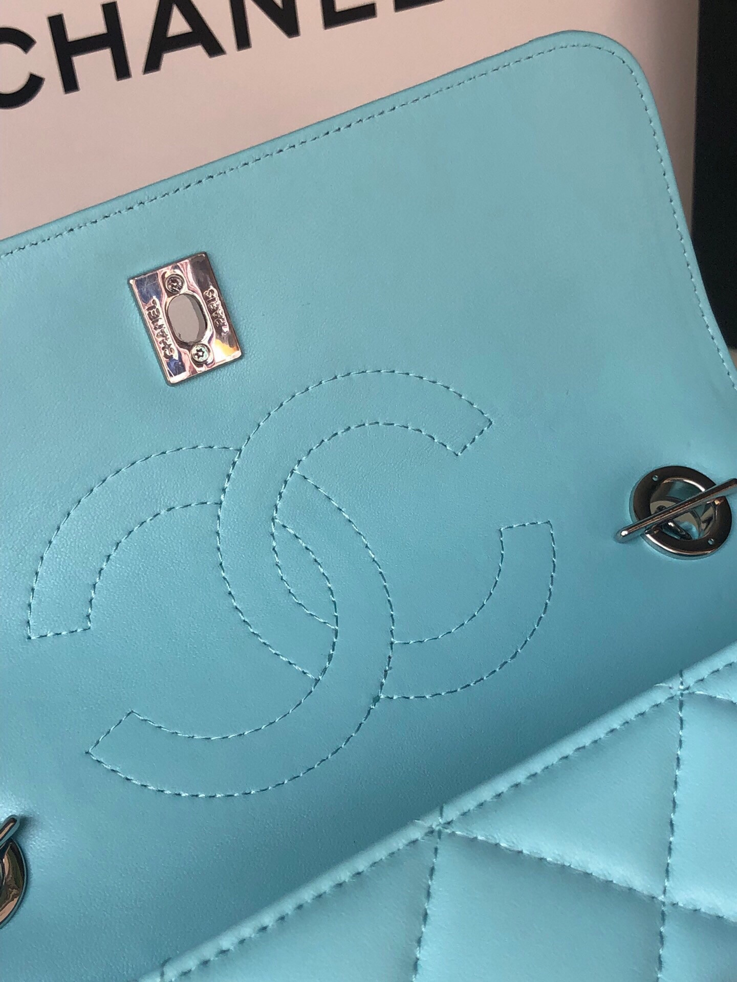 Ch**el FLAP BAG WITH TOP HANDLE 6.6 × 9.8 × 4.7 in