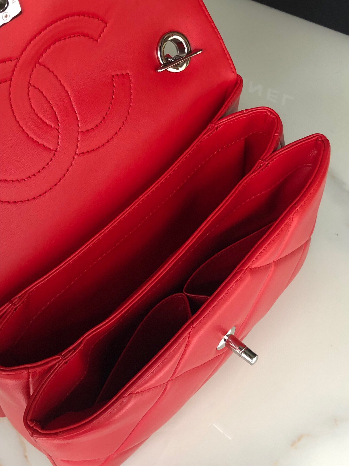 Ch**el FLAP BAG WITH TOP HANDLE 6.6 × 9.8 × 4.7 in
