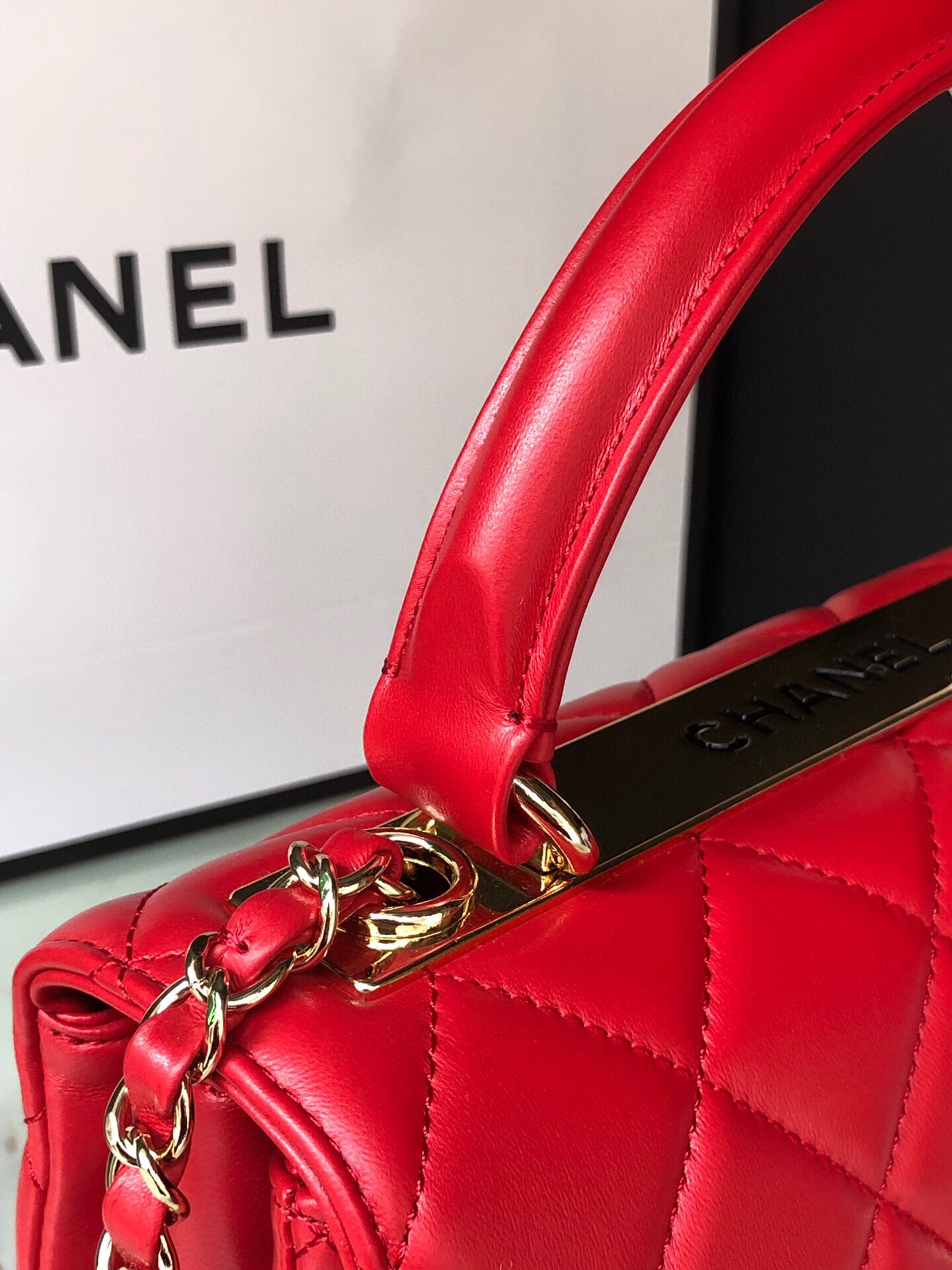 Ch**el FLAP BAG WITH TOP HANDLE 6.6 × 9.8 × 4.7 in