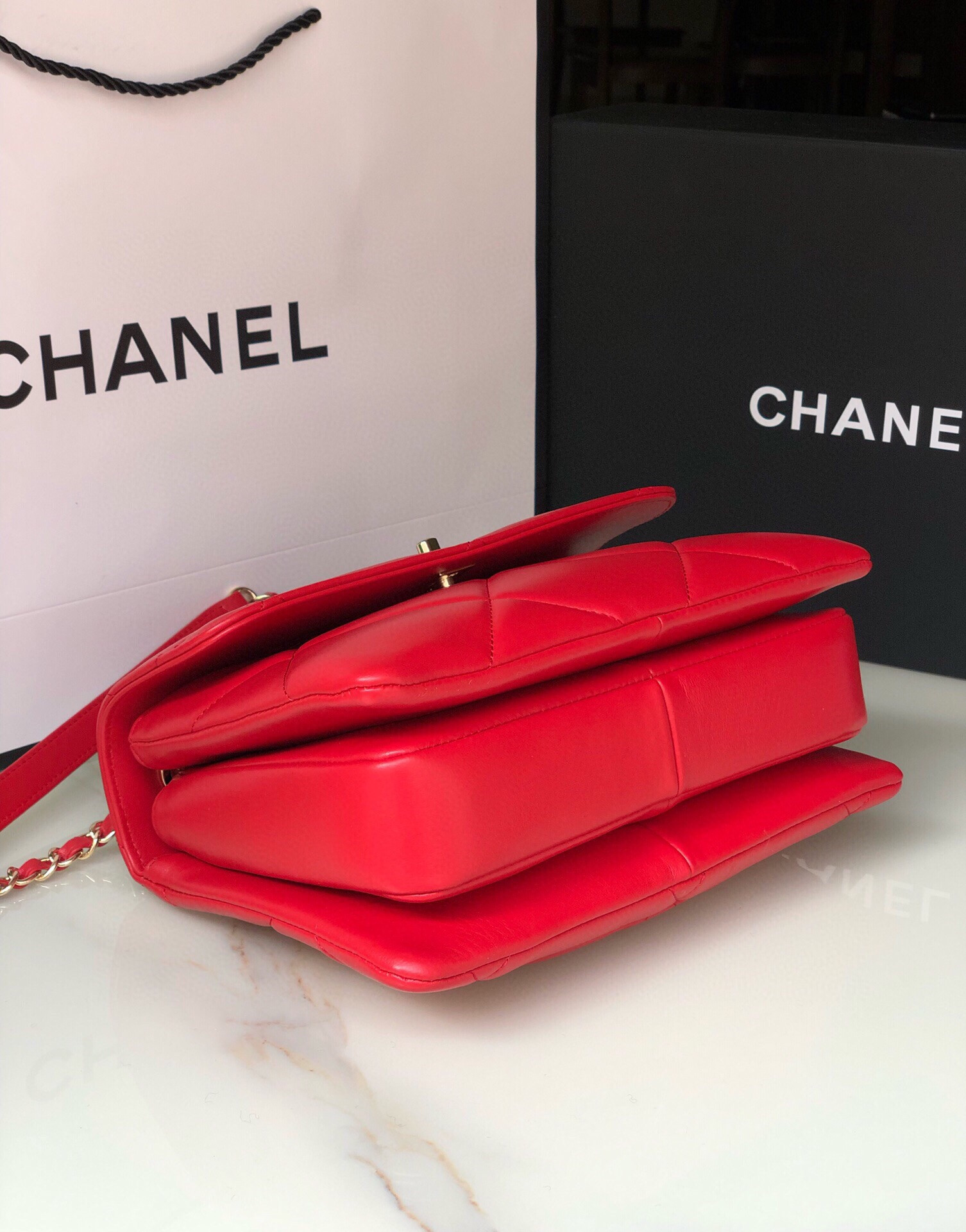 Ch**el FLAP BAG WITH TOP HANDLE 6.6 × 9.8 × 4.7 in