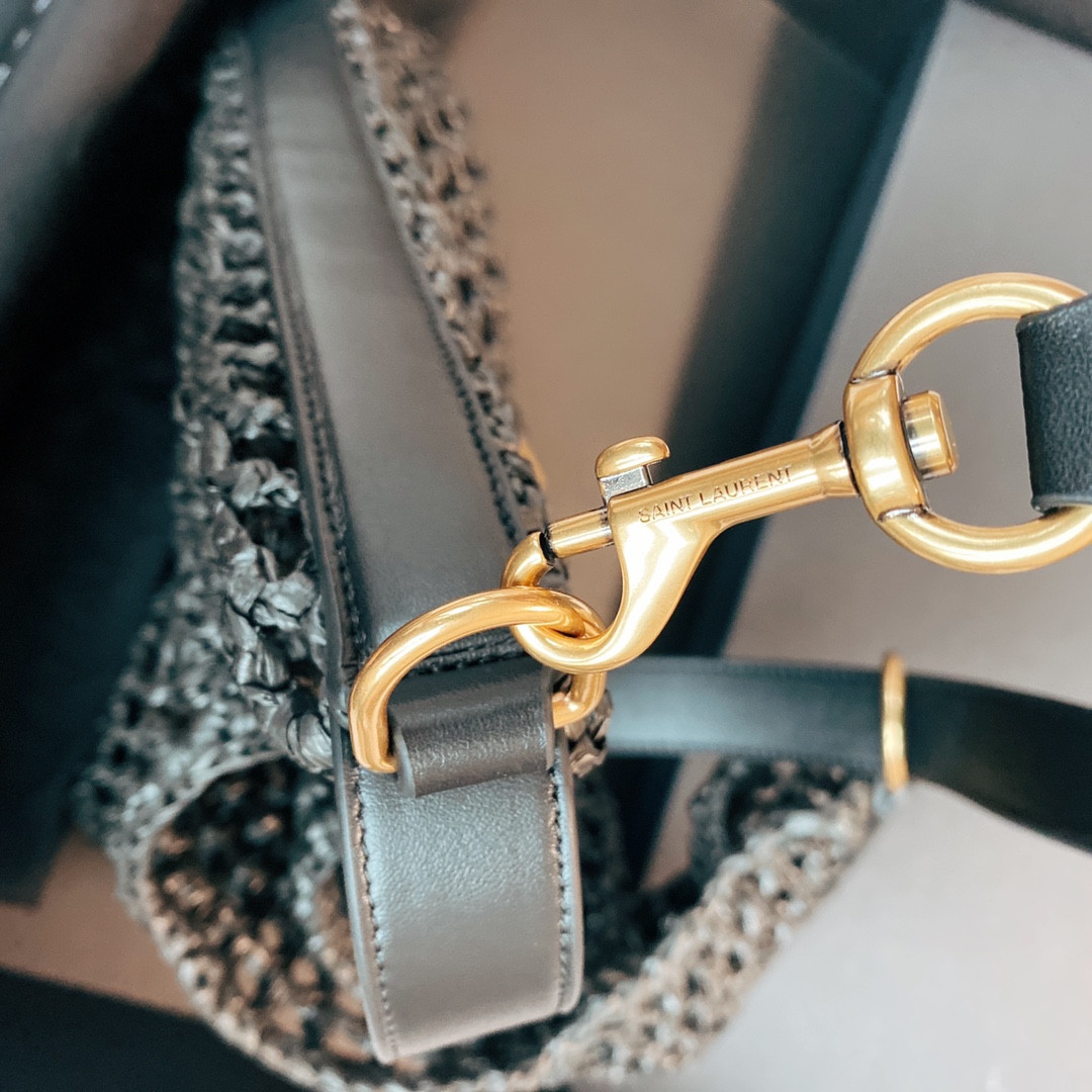 Y51 OXALIS BAG IN RAFFIA MACRAMÉ BLACK 14.6X 5.7X1.2INCHES
