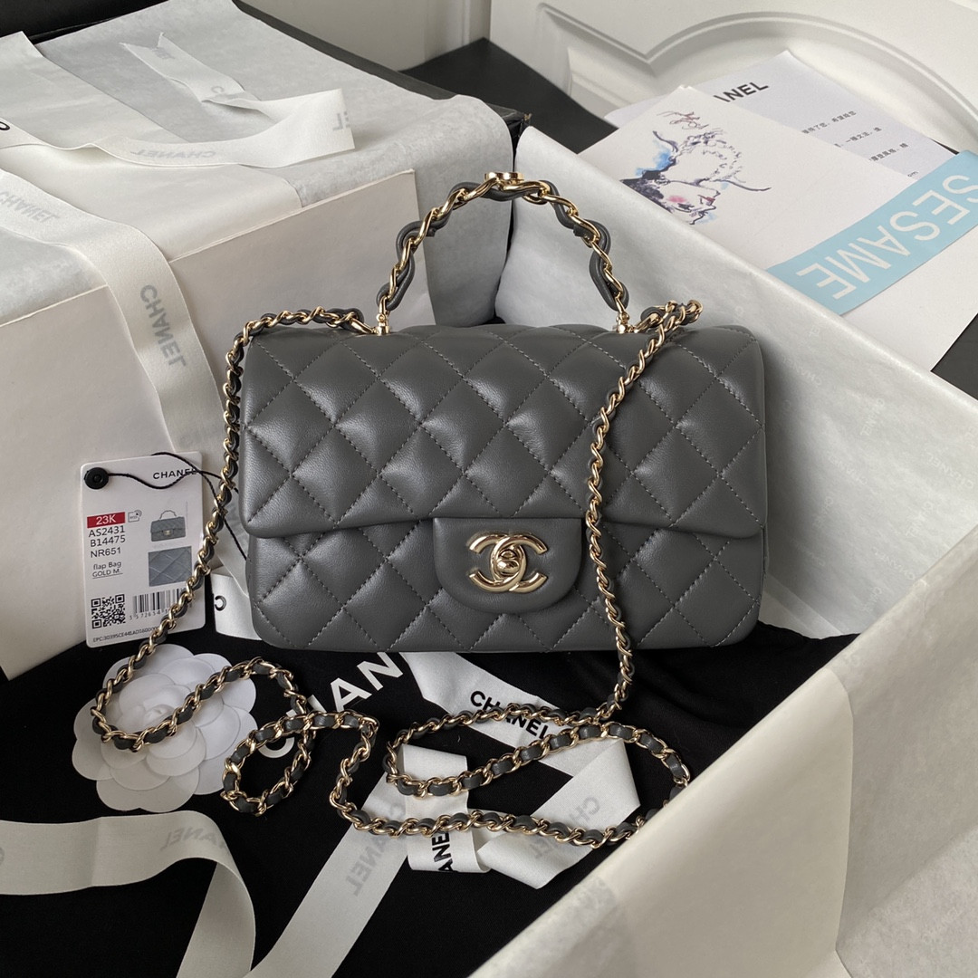 Ch**el Mini Classic Handbag With Top Handle 12 × 20 × 6 cm