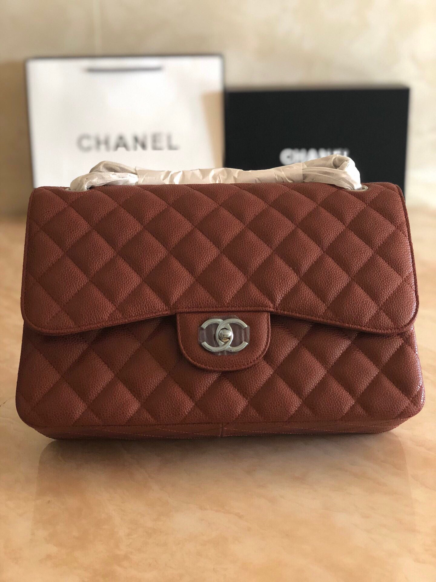 Ch**el Classic Flap Jumbo 30cm CF Silver Hardware 7.6 × 11.7 × 3.9 in