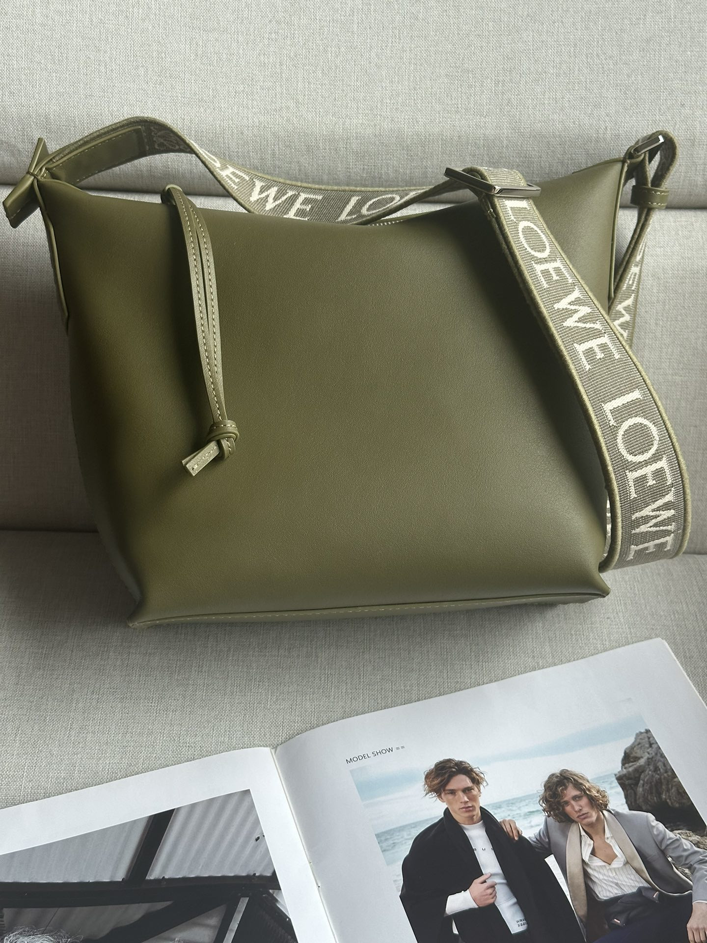 L0ew* Small Cubi crossbody bag in S*pple smooth calfskin and jacquard 29.5x10.5x22cm