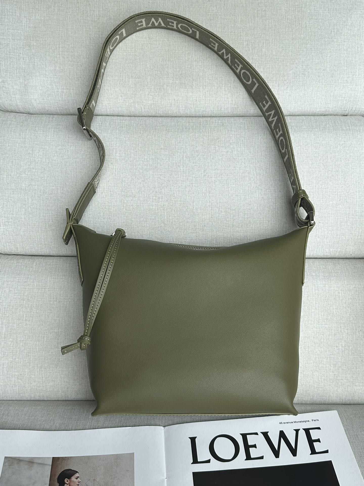 L0ew* Small Cubi crossbody bag in S*pple smooth calfskin and jacquard 29.5x10.5x22cm
