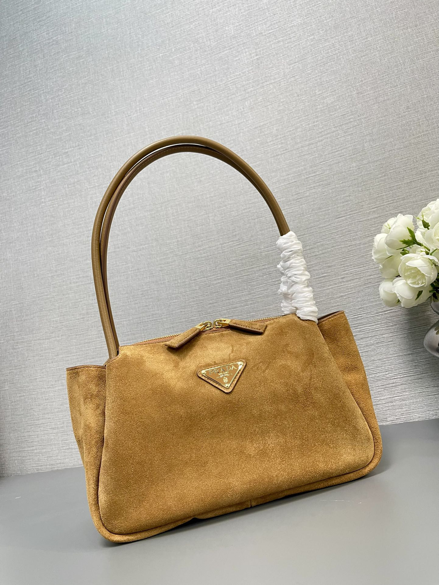 Pra*a Medium suede shoulder bag 28x18x11cm