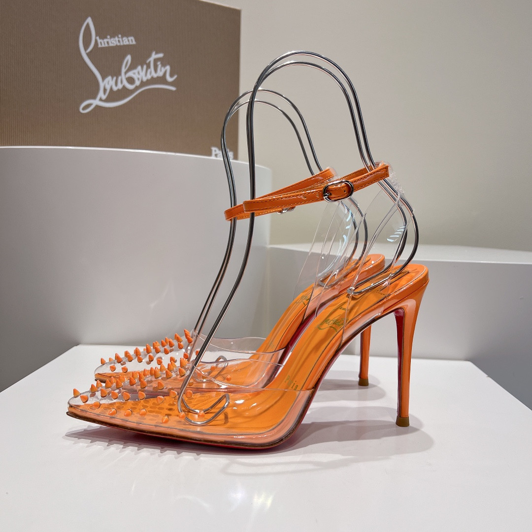 UA Chr1st1an Louboutin CL pointed toe high-heeled transparent studded sandals