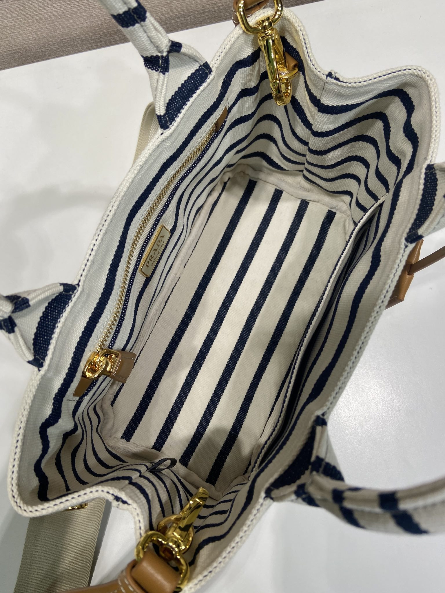 Pra*a Jardinière striped cotton canvas mini-bag 22x15x13cm
