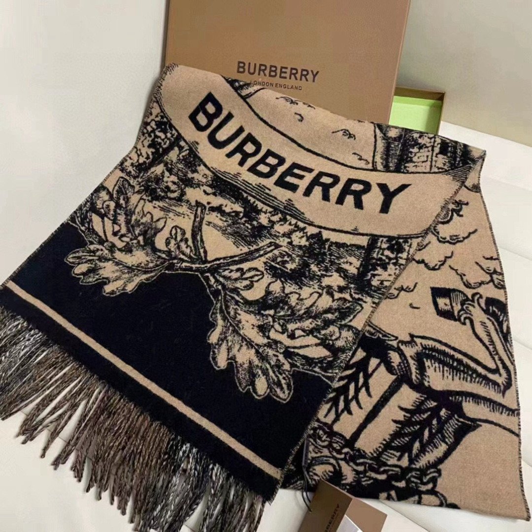 Bv*b*rry Wide Reversible EKD Cashmere scarf 50x210cm