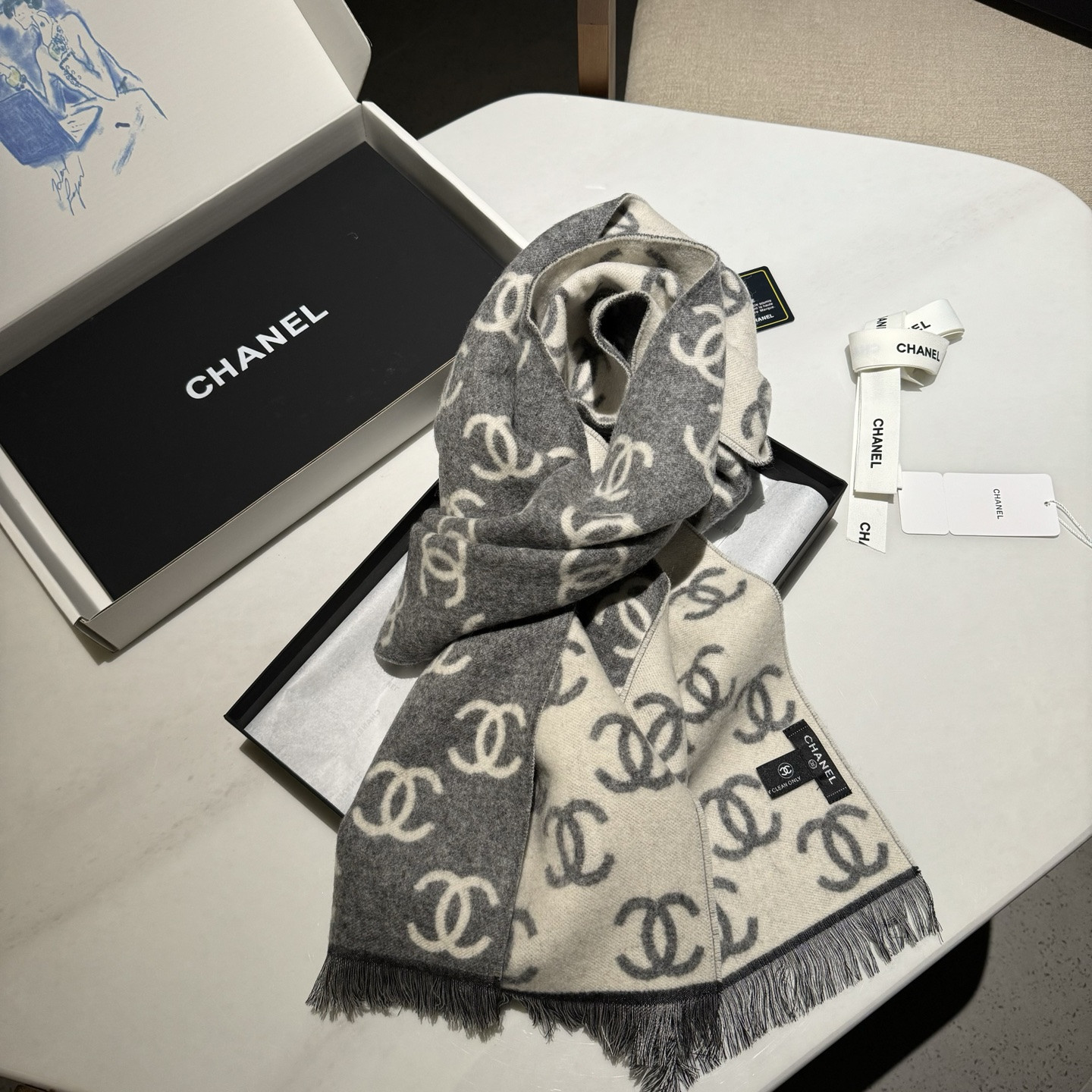 Ch**el scarf 35x180cm 92% wool 8% cashmere
